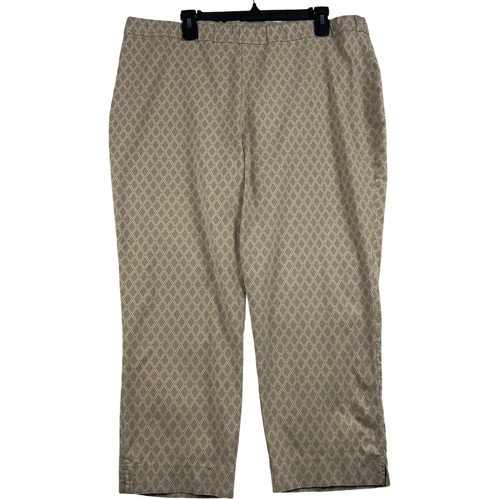 Susan Graver Capri Pants Womens 22W Tan Diamond Geometric Pull On Stretch Crop